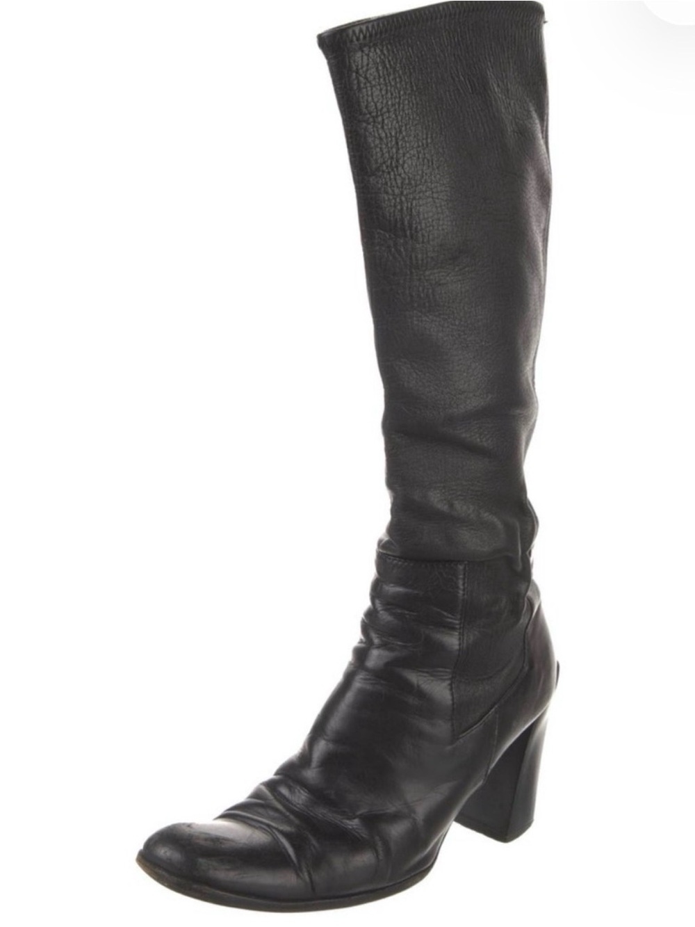 Prada Black Leather Knee-High Heeled Boot